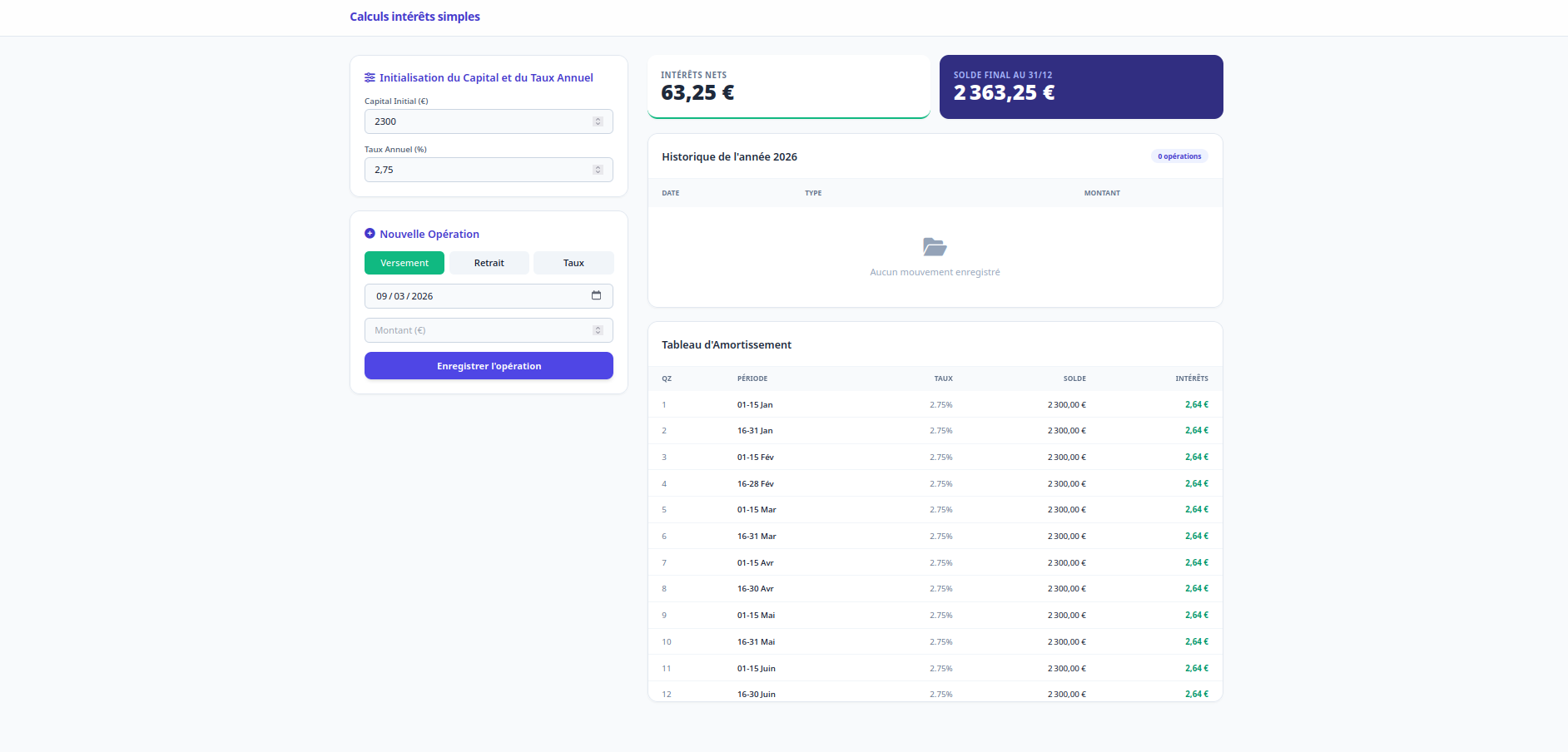 Screenshot Calculateur d'épargne